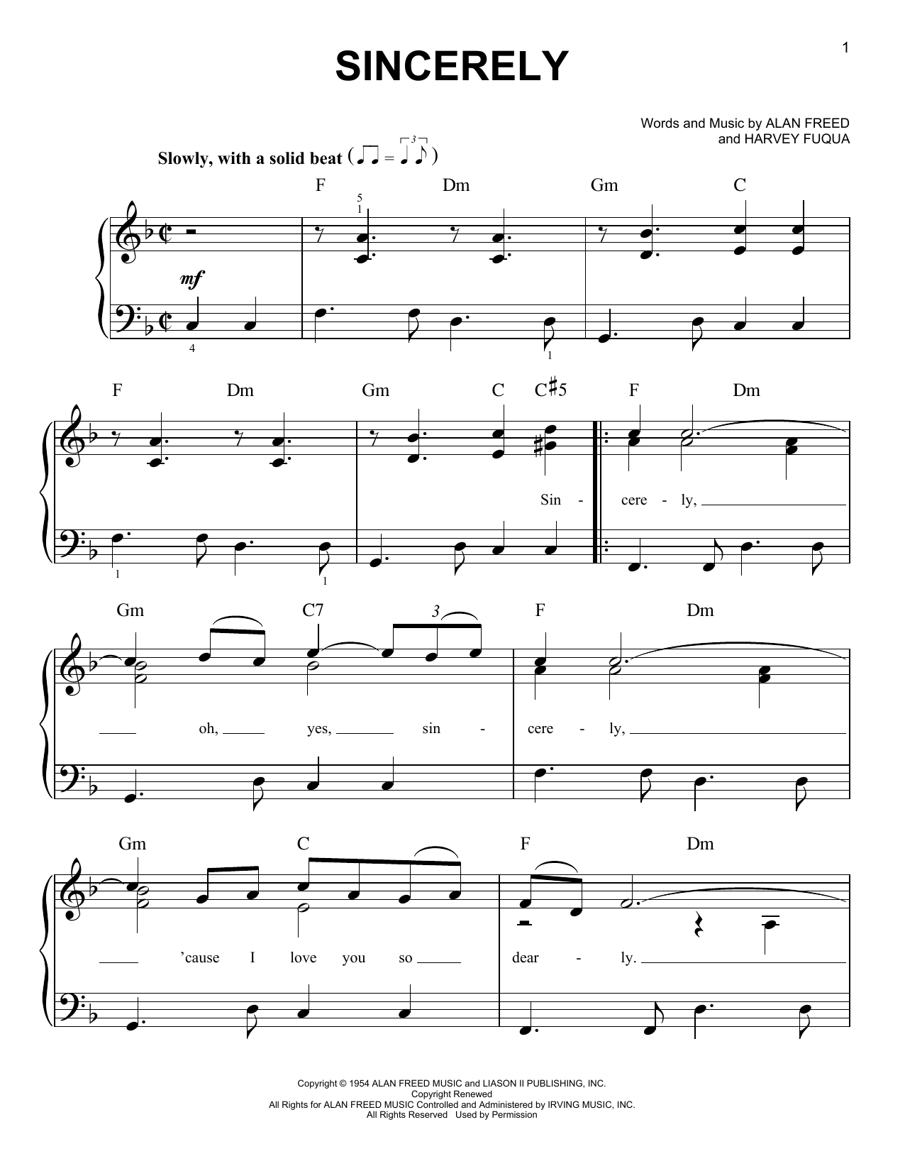 Download McGuire Sisters Sincerely Sheet Music