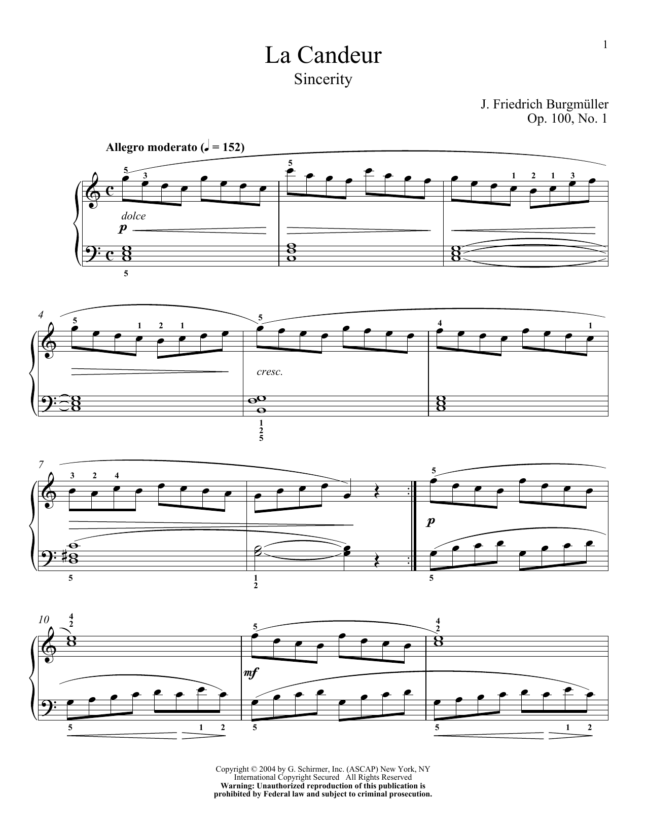 Download Friedrich Burgmuller Sincerity (La Candeur), Op. 100, No. 1 Sheet Music