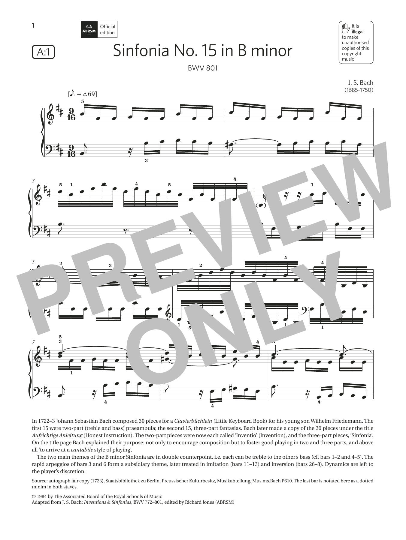Download J. S. Bach Sinfonia No.15 in B minor (Grade 7, lis Sheet Music