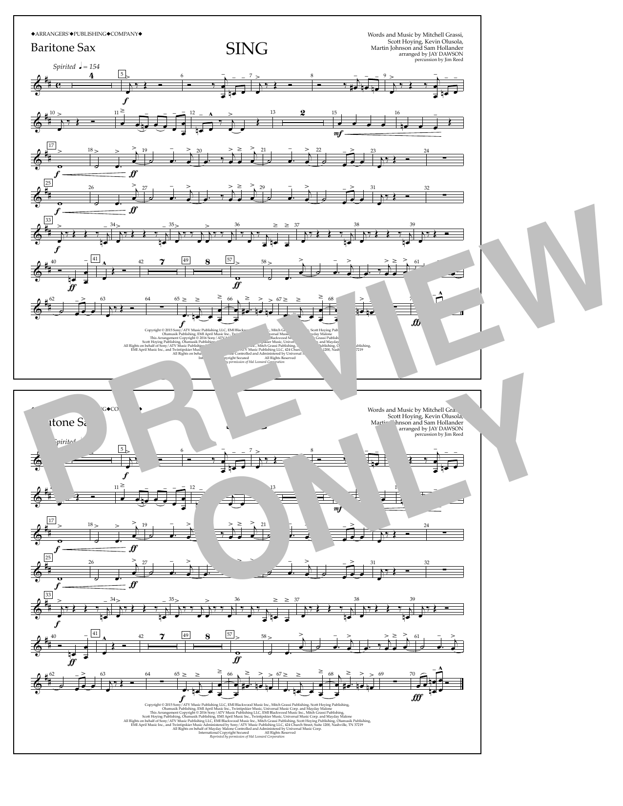 Download Jay Dawson Sing - Baritone Sax Sheet Music