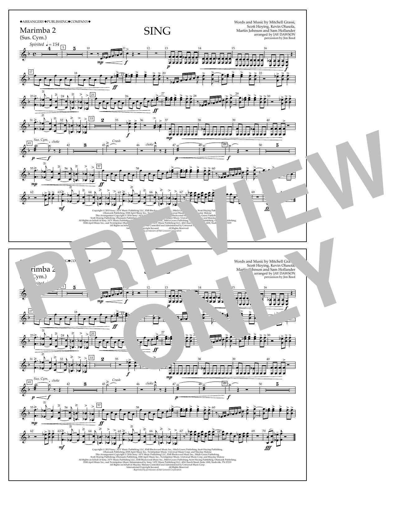 Download Jay Dawson Sing - Marimba 2 Sheet Music