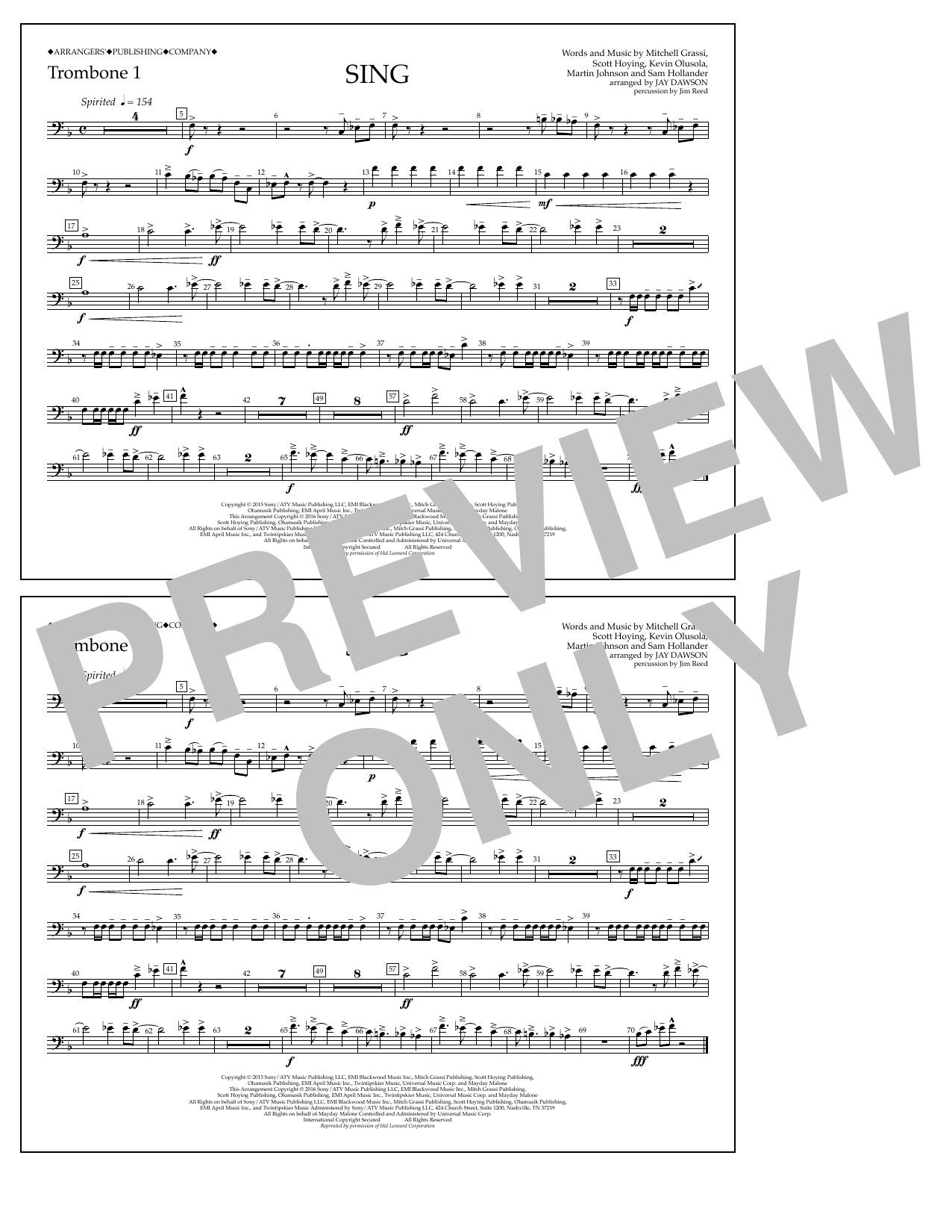 Download Jay Dawson Sing - Trombone 1 Sheet Music