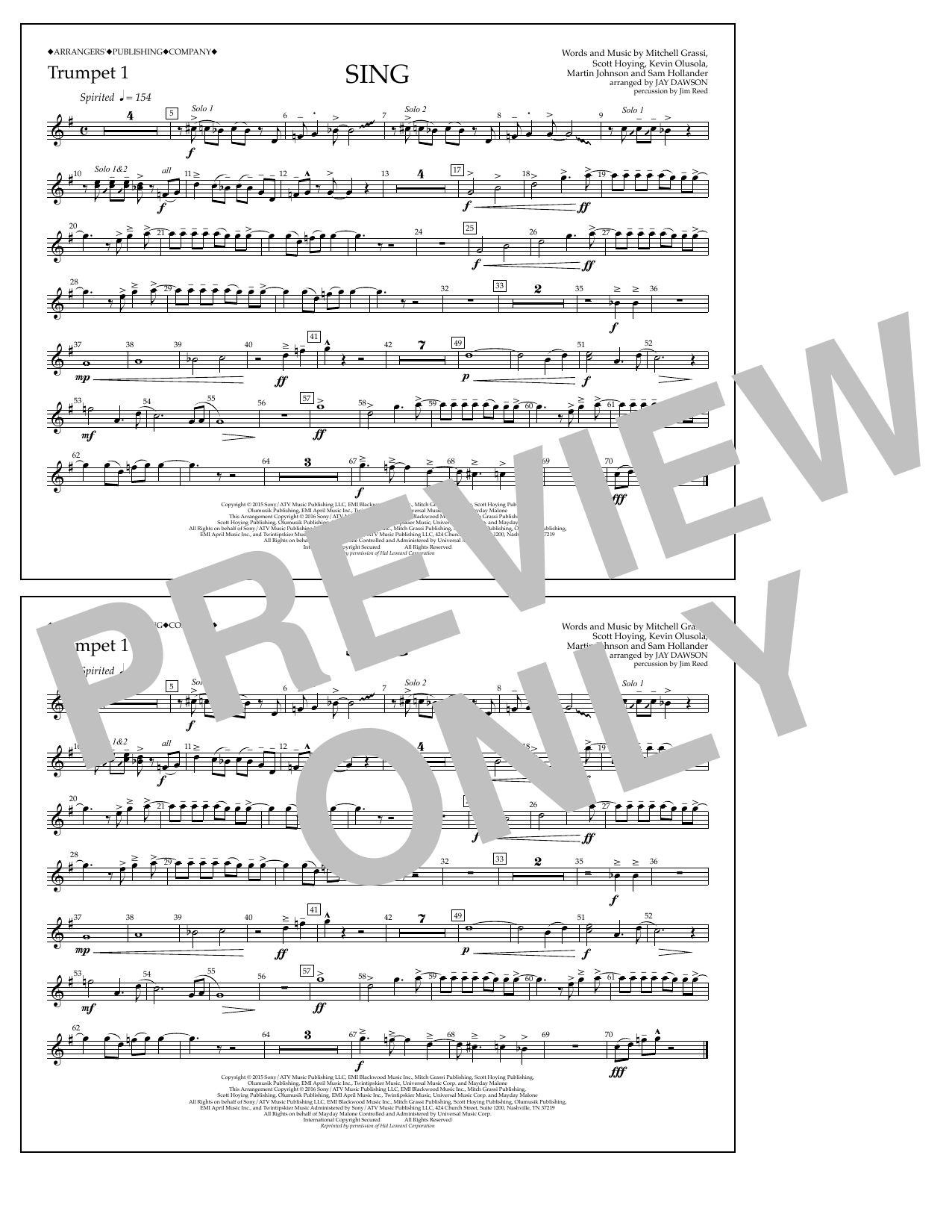 Download Jay Dawson Sing - Trumpet 1 Sheet Music
