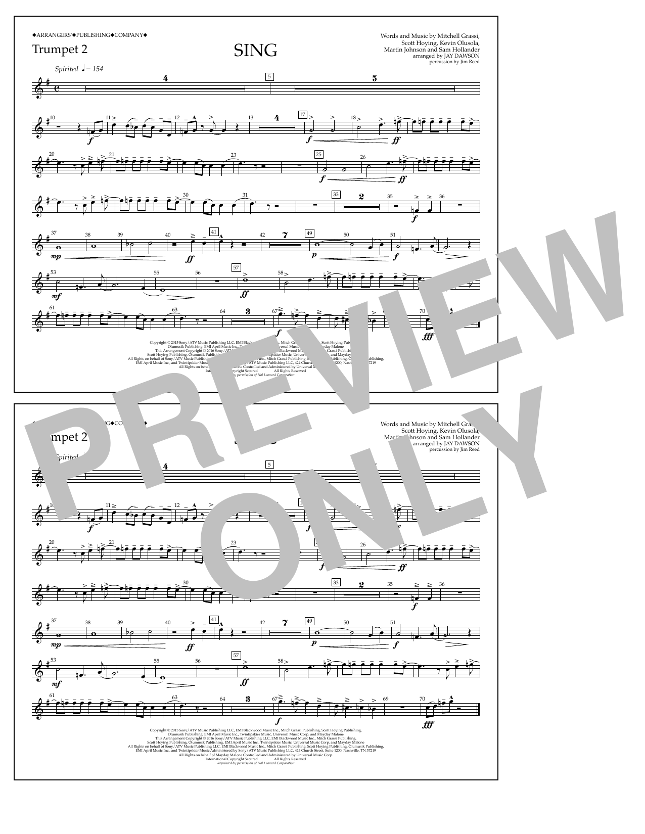 Download Jay Dawson Sing - Trumpet 2 Sheet Music