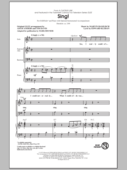 Download Mark Brymer Sing! Sheet Music