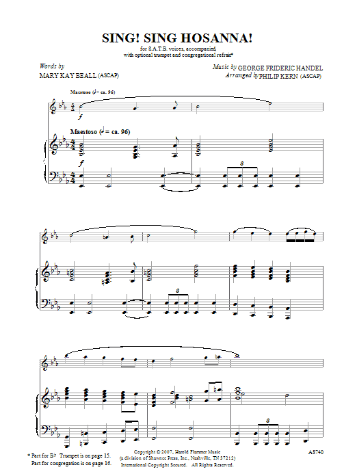 Download George Frideric Handel Sing! Sing Hosanna! (arr. Philip Kern) Sheet Music