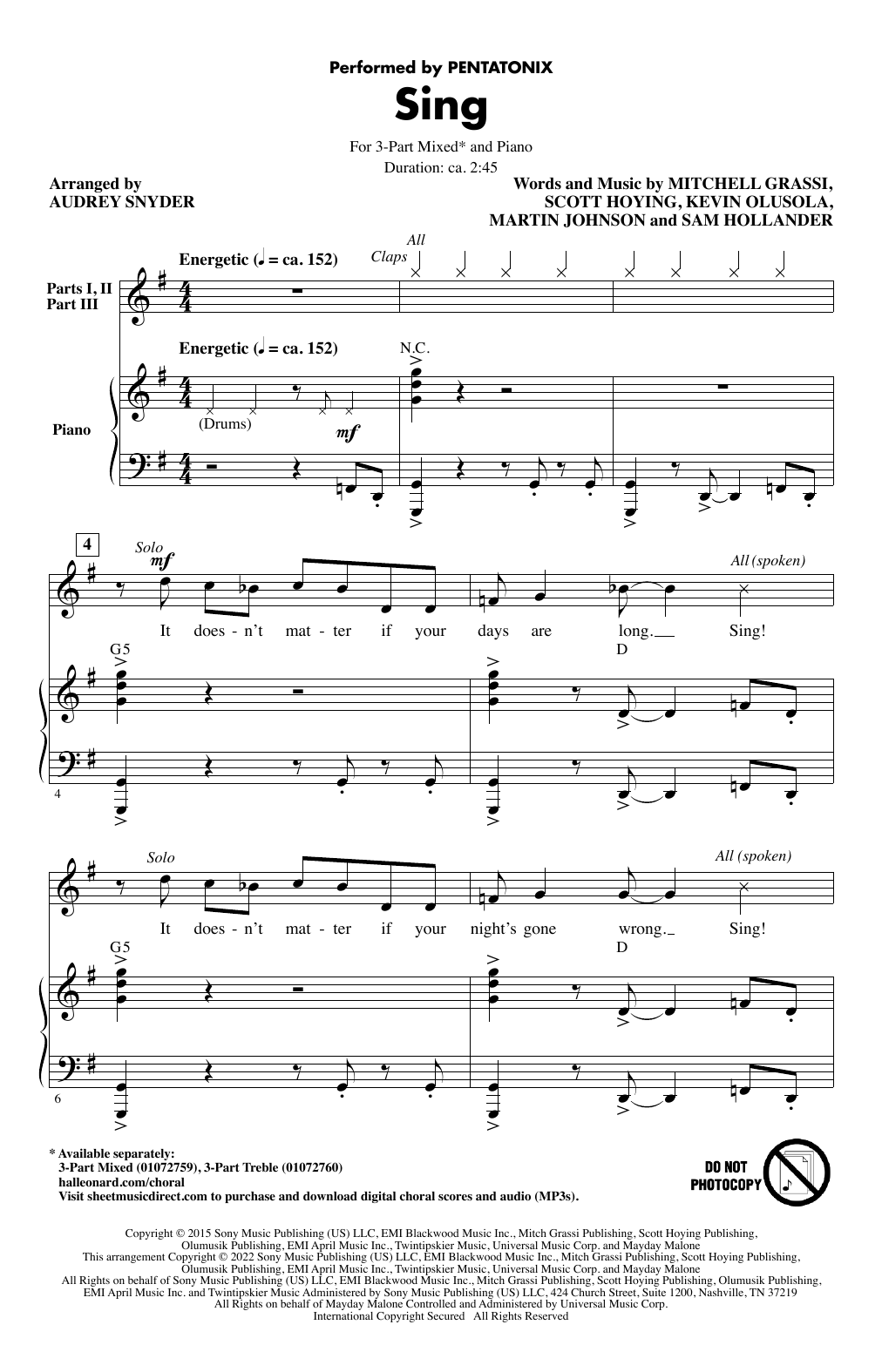 Download Pentatonix Sing (arr. Audrey Snyder) Sheet Music