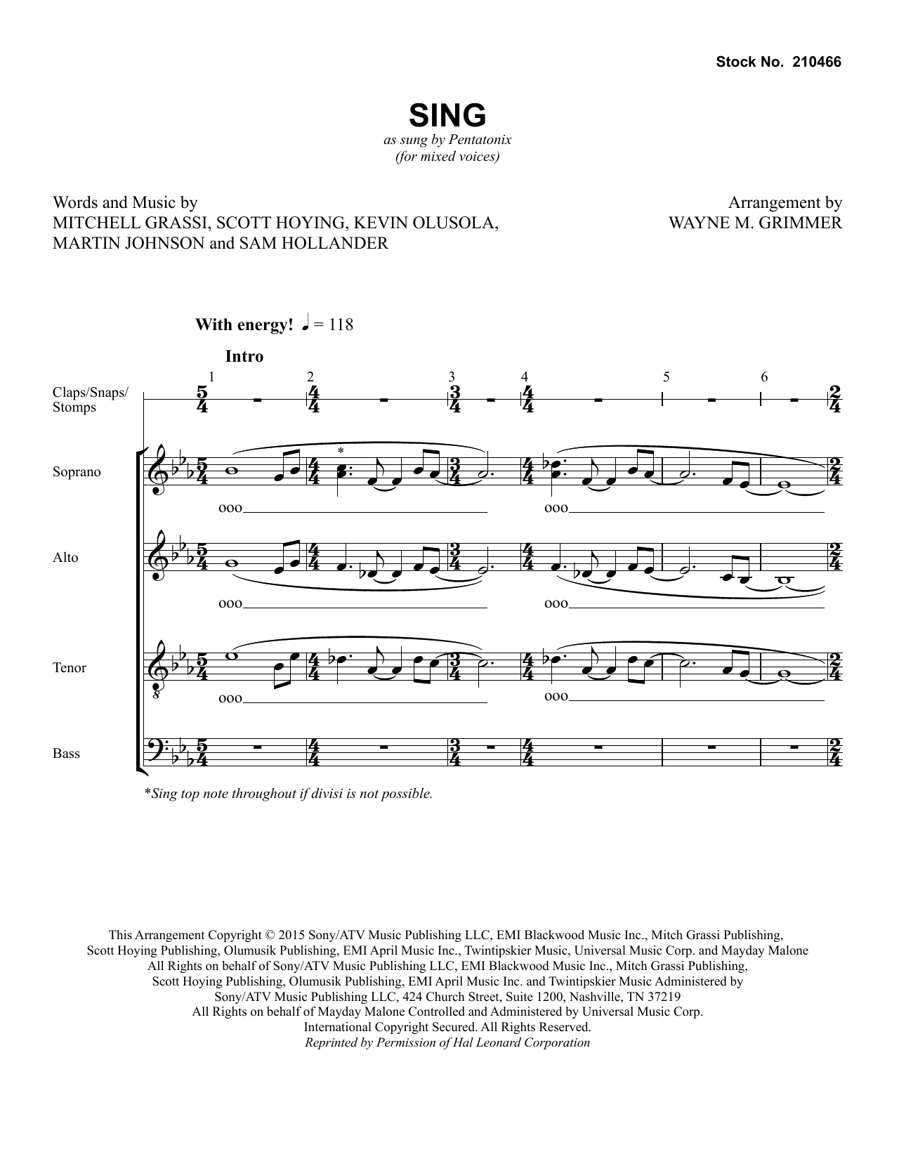 Download Pentatonix Sing (arr. Wayne Grimmer) Sheet Music