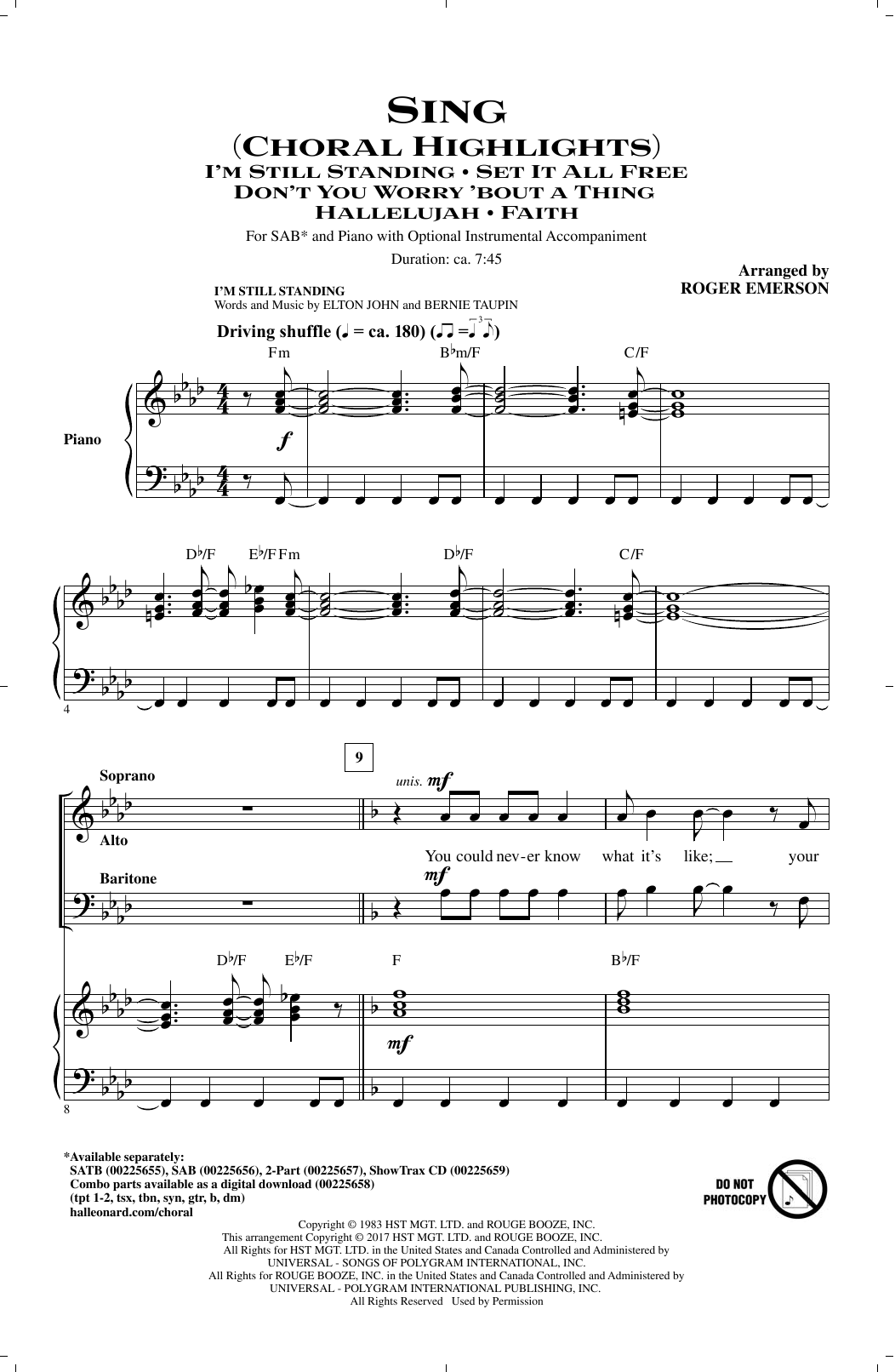 Download Roger Emerson Sing (Choral Highlights) Sheet Music