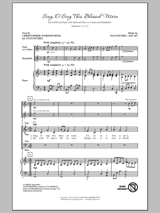 Download Stan Pethel Sing, O Sing This Blessed Morn Sheet Music