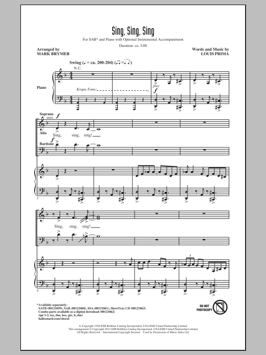 Download Benny Goodman Sing, Sing, Sing (arr. Mark Brymer) Sheet Music