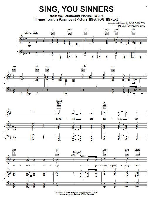 Sam Coslow Sing, You Sinners sheet music notes printable PDF score