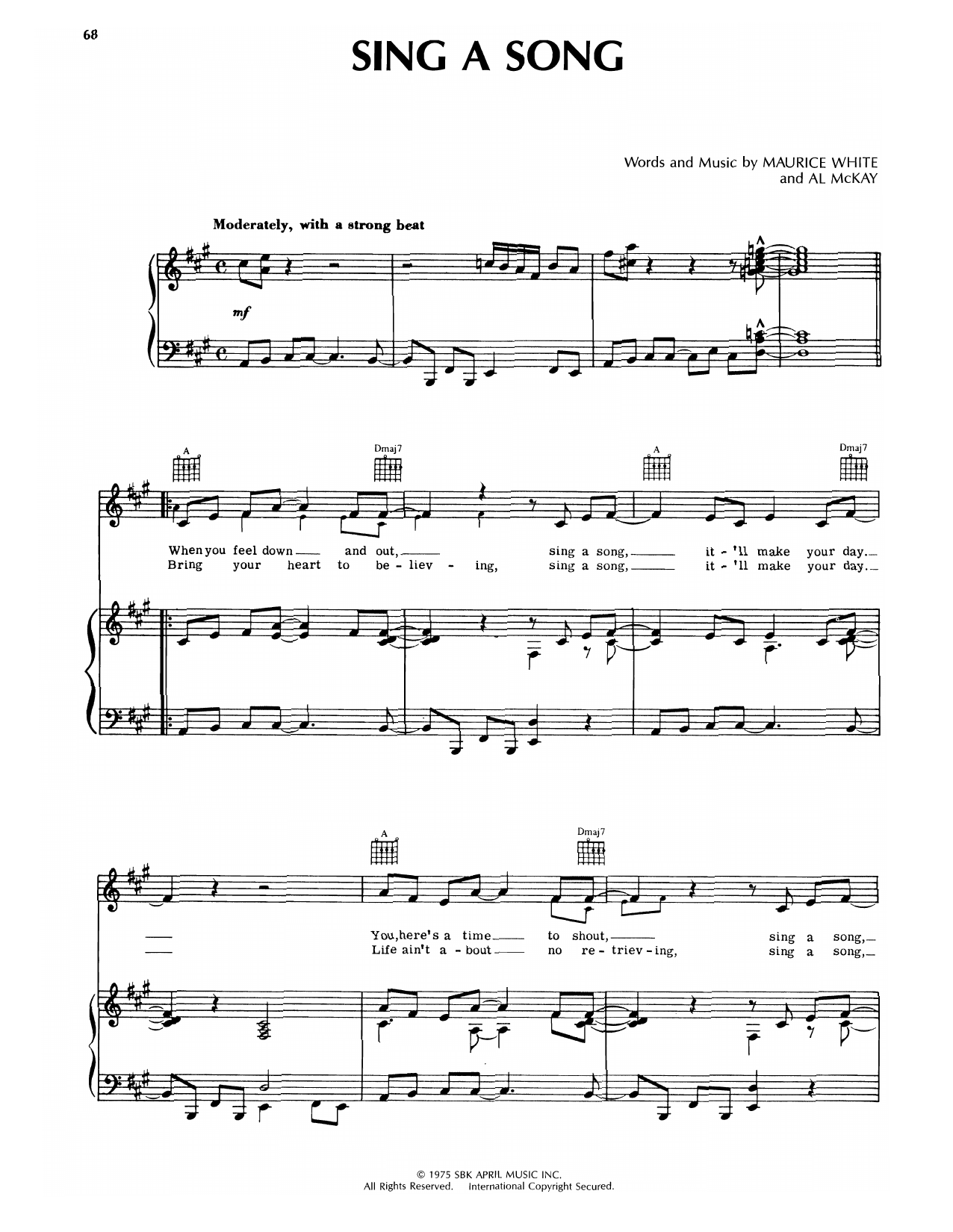 Download Earth, Wind & Fire Sing A Song Sheet Music