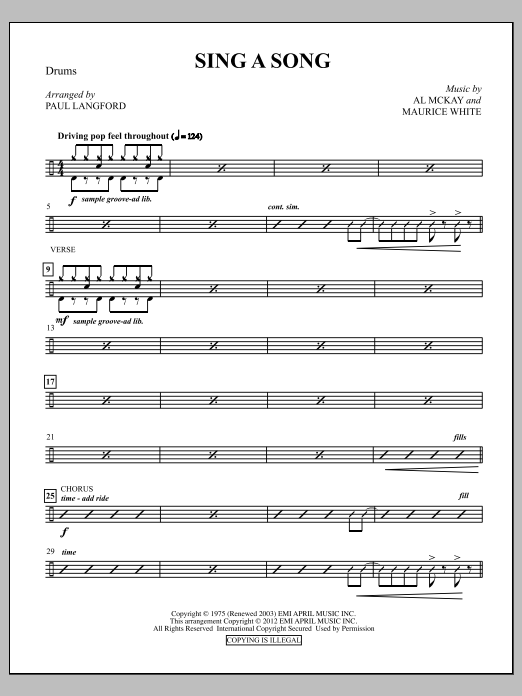Download Paul Langford Sing A Song - Drum (Opt. Set) Sheet Music