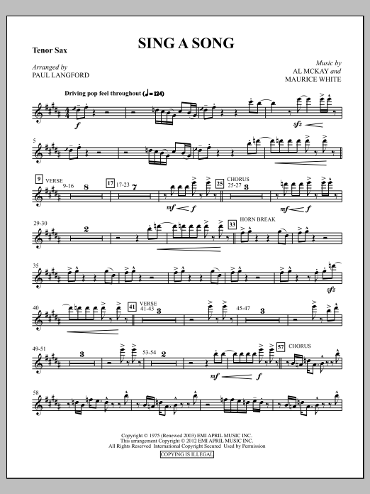 Download Paul Langford Sing A Song - Tenor Sax Sheet Music