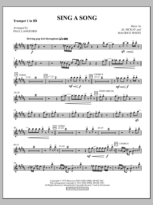 Download Paul Langford Sing A Song - Trumpet 1 Sheet Music