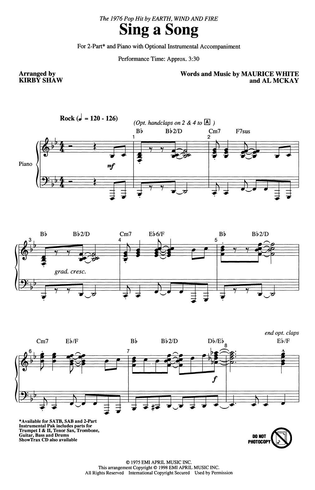 Download Earth, Wind & Fire Sing A Song (arr. Kirby Shaw) Sheet Music
