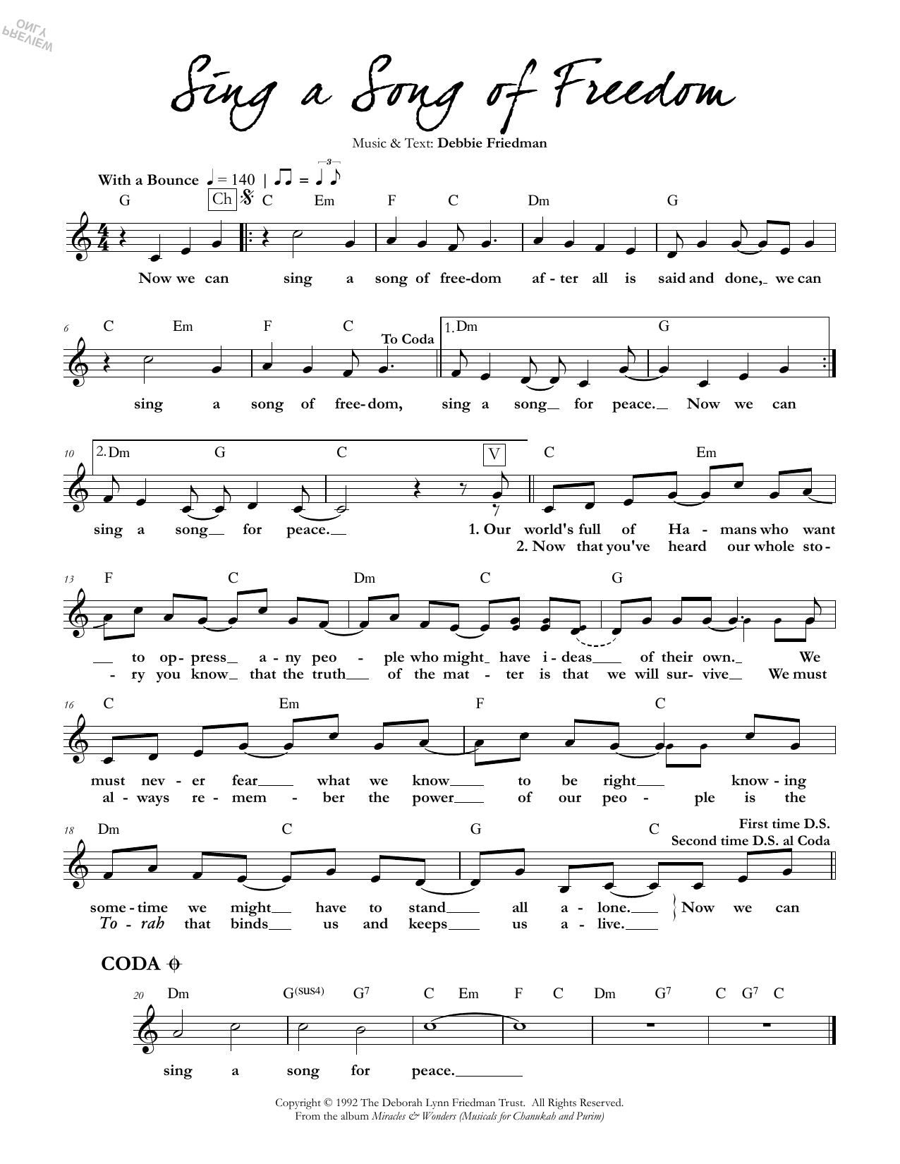 Download Debbie Friedman Sing a Song of Freedom Sheet Music
