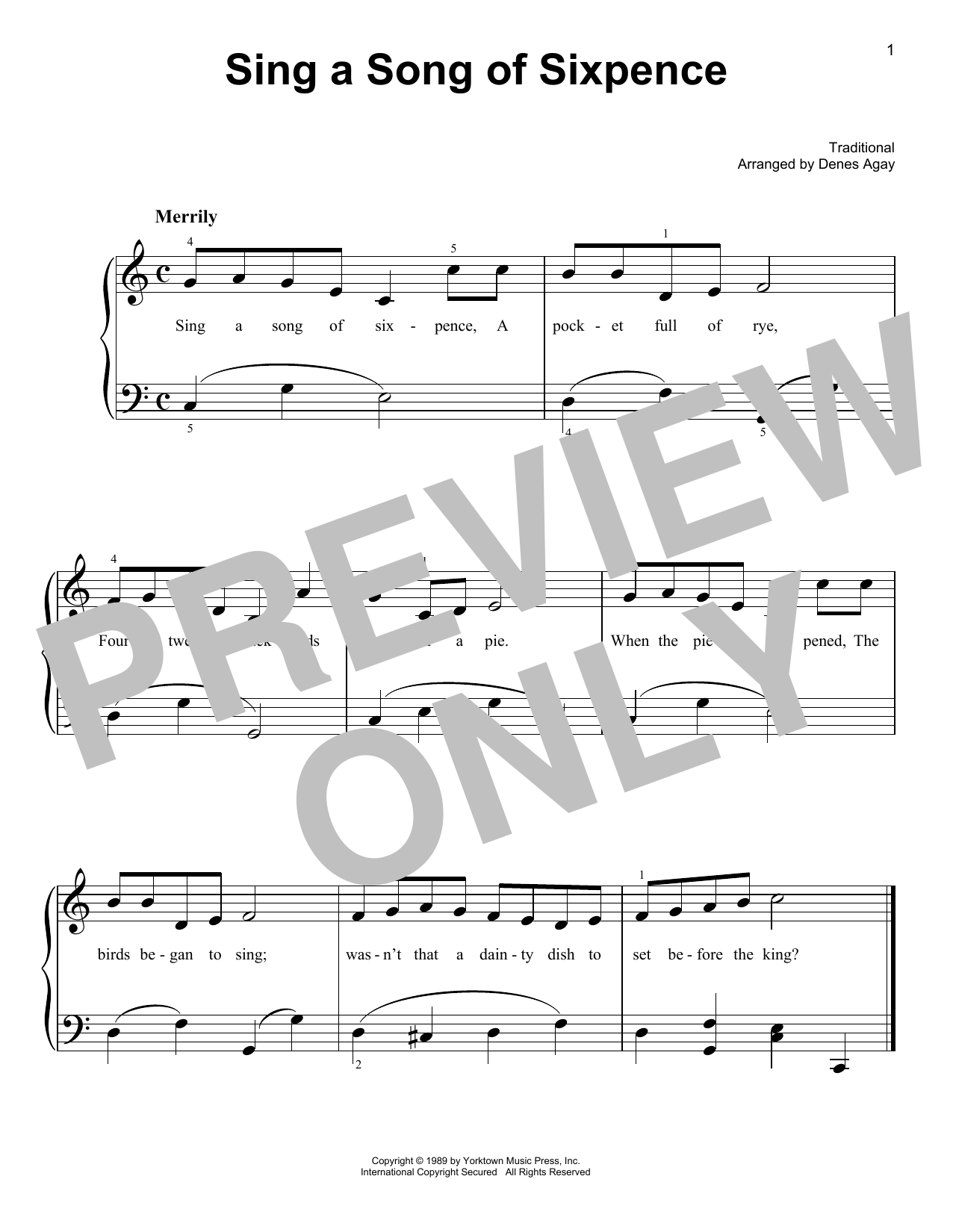Download Traditional Sing A Song Of Sixpence (arr. Denes Aga Sheet Music