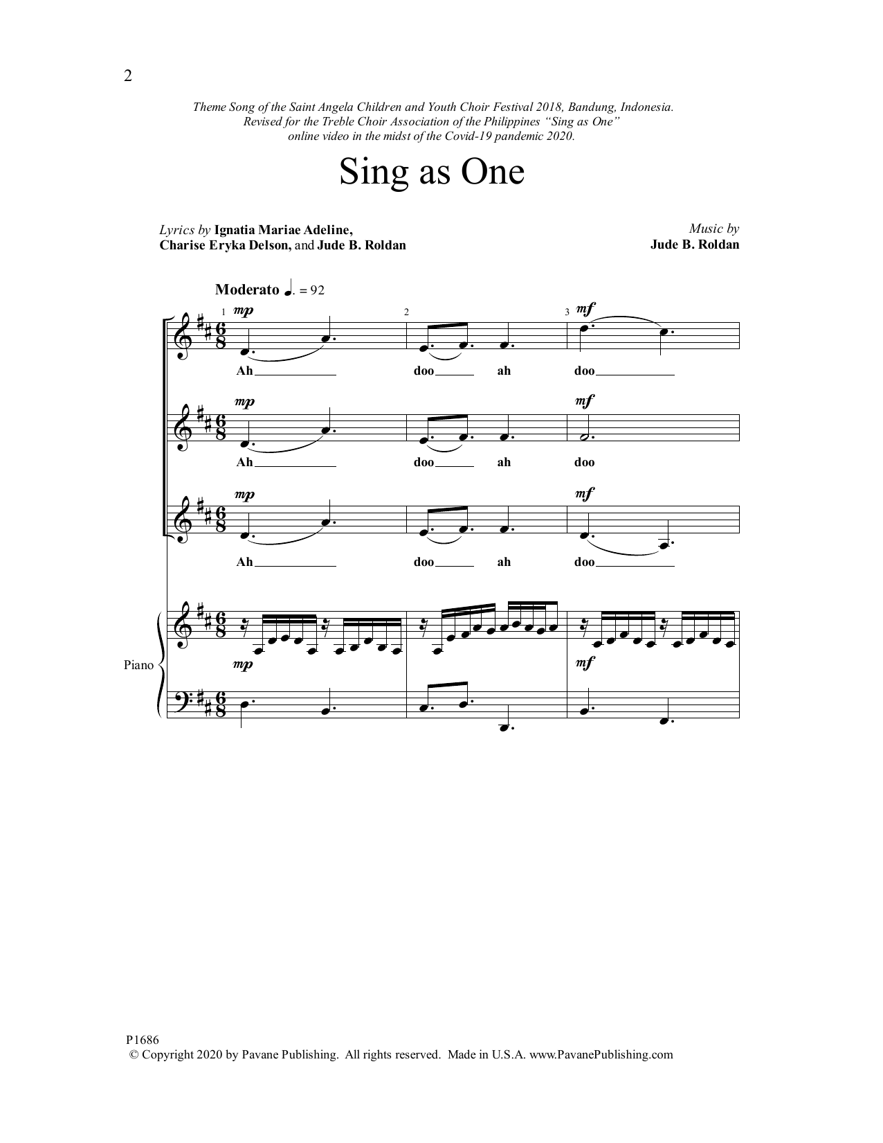 Download Jude Roldan Sing as One Sheet Music