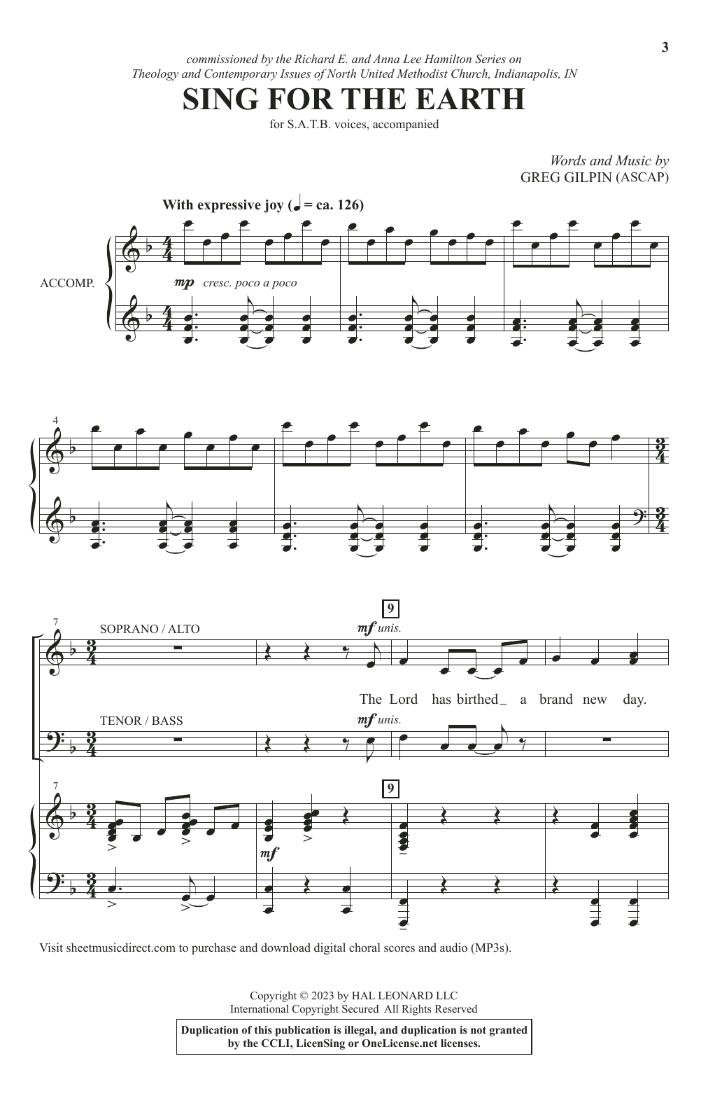 Download Greg Gilpin Sing For The Earth Sheet Music