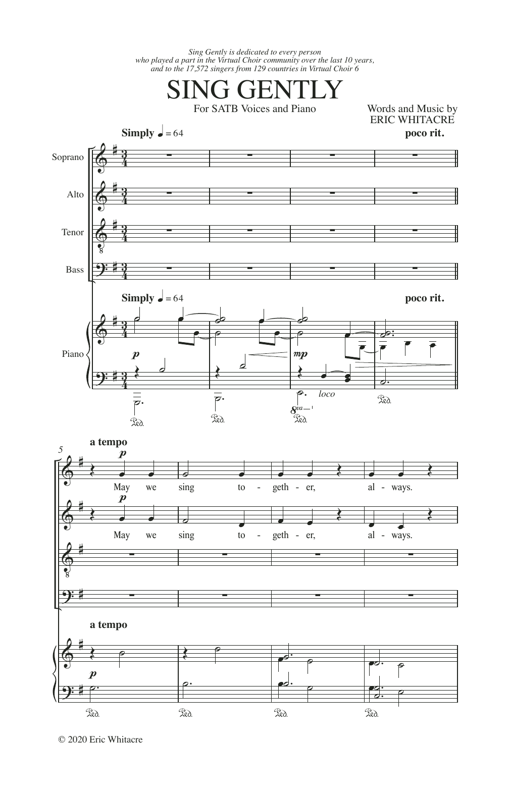 Download Eric Whitacre Sing Gently Sheet Music