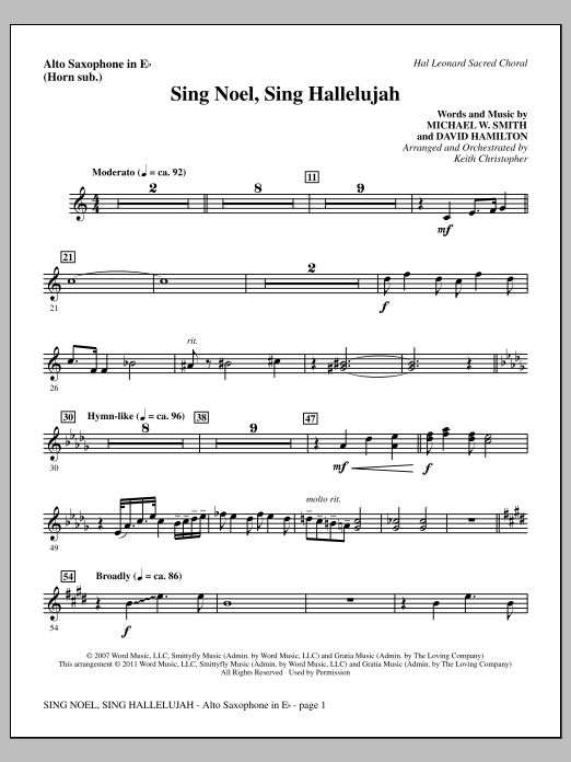 Download Keith Christopher Sing Noel, Sing Hallelujah - Alto Sax ( Sheet Music