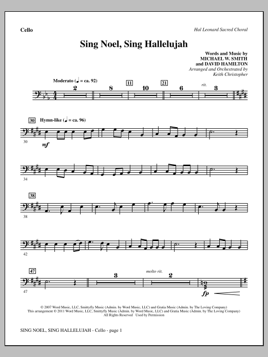 Download Keith Christopher Sing Noel, Sing Hallelujah - Cello Sheet Music