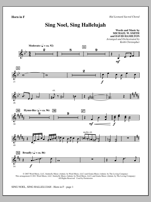 Download Keith Christopher Sing Noel, Sing Hallelujah - F Horn Sheet Music