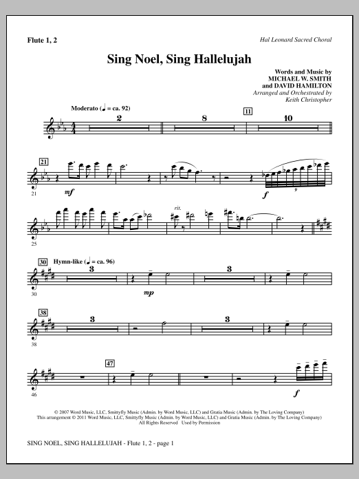 Download Keith Christopher Sing Noel, Sing Hallelujah - Flute 1 & Sheet Music