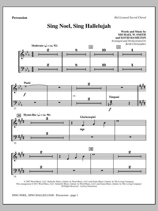Download Keith Christopher Sing Noel, Sing Hallelujah - Percussion Sheet Music