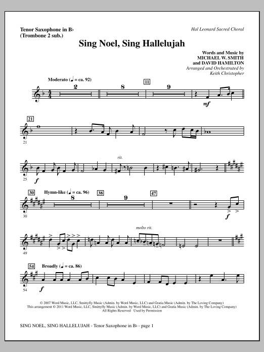 Download Keith Christopher Sing Noel, Sing Hallelujah - Tenor Sax Sheet Music