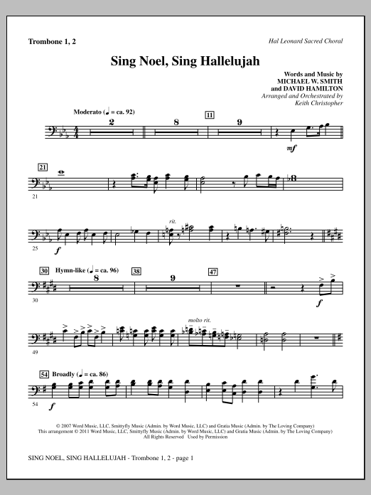 Download Keith Christopher Sing Noel, Sing Hallelujah - Trombone 1 Sheet Music