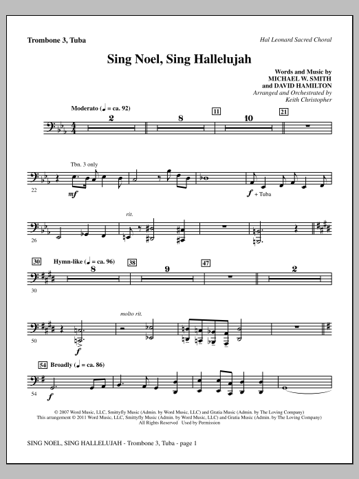 Download Keith Christopher Sing Noel, Sing Hallelujah - Trombone 3 Sheet Music