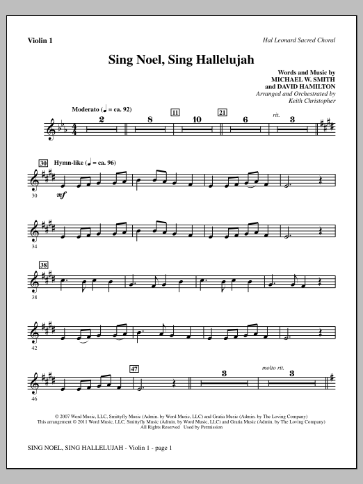Download Keith Christopher Sing Noel, Sing Hallelujah - Violin 1 Sheet Music