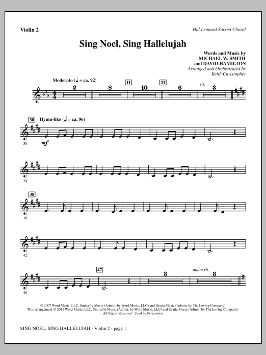 Download Keith Christopher Sing Noel, Sing Hallelujah - Violin 2 Sheet Music