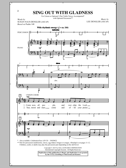 Download Lee Dengler Sing Out With Gladness Sheet Music