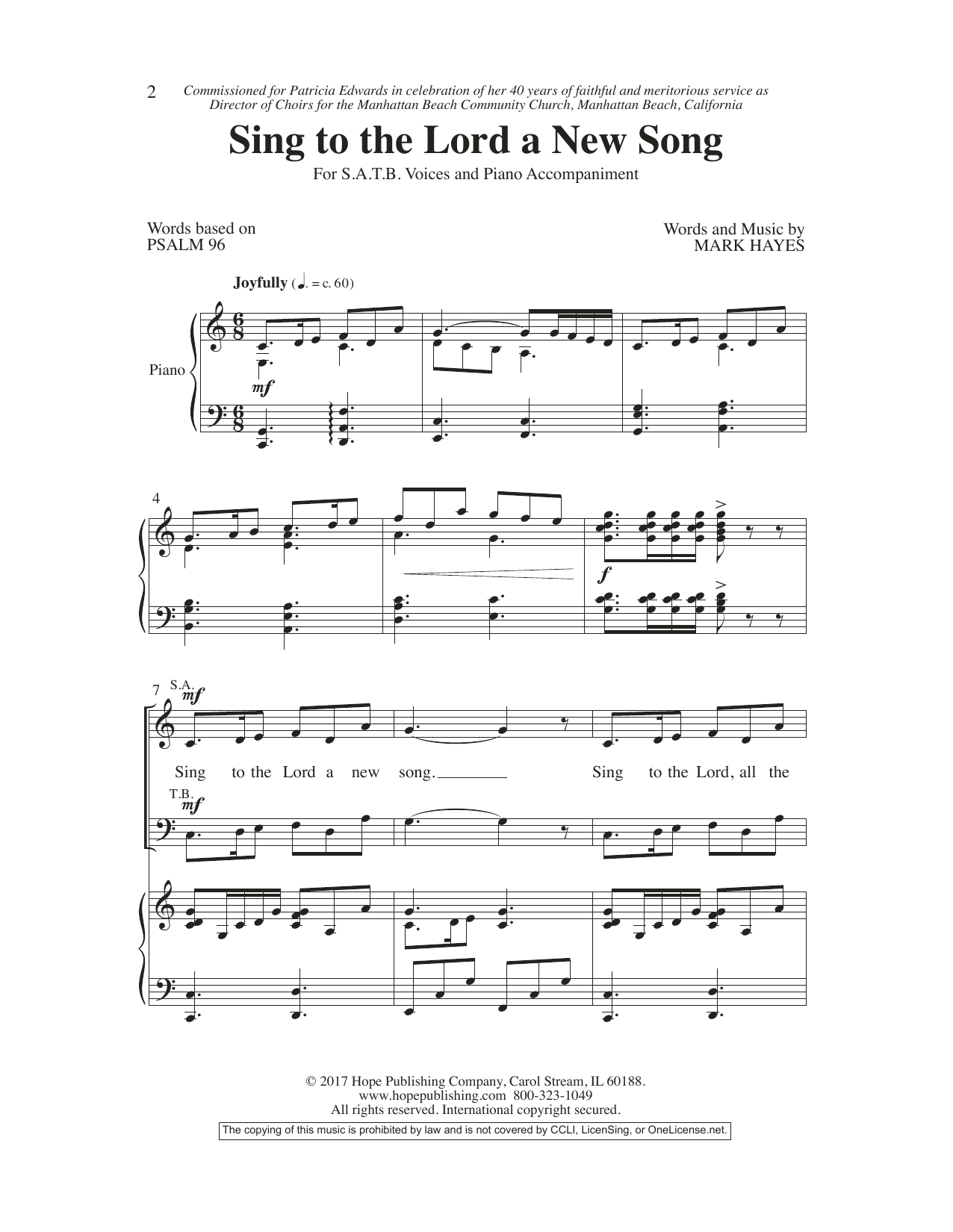 Download Mark Hayes Sing To The Lord A New Song Sheet Music