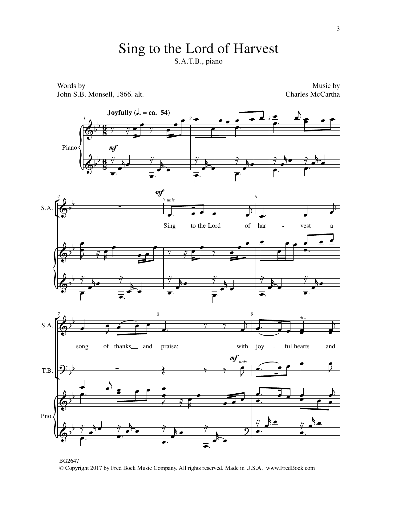 Download Charles McCartha Sing to the Lord of Harvest Sheet Music
