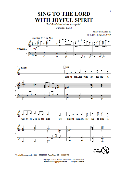 Download Jill Gallina Sing To The Lord With Joyful Spirit Sheet Music