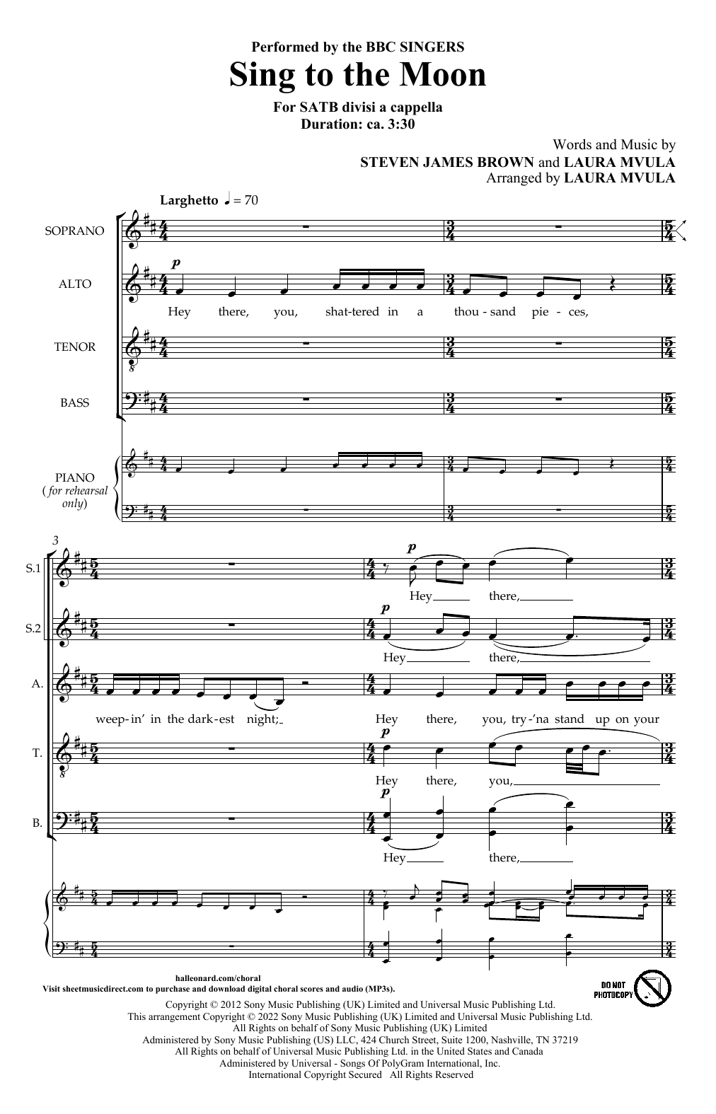 Download BBC Singers Sing To The Moon (arr. Laura Mvula) Sheet Music
