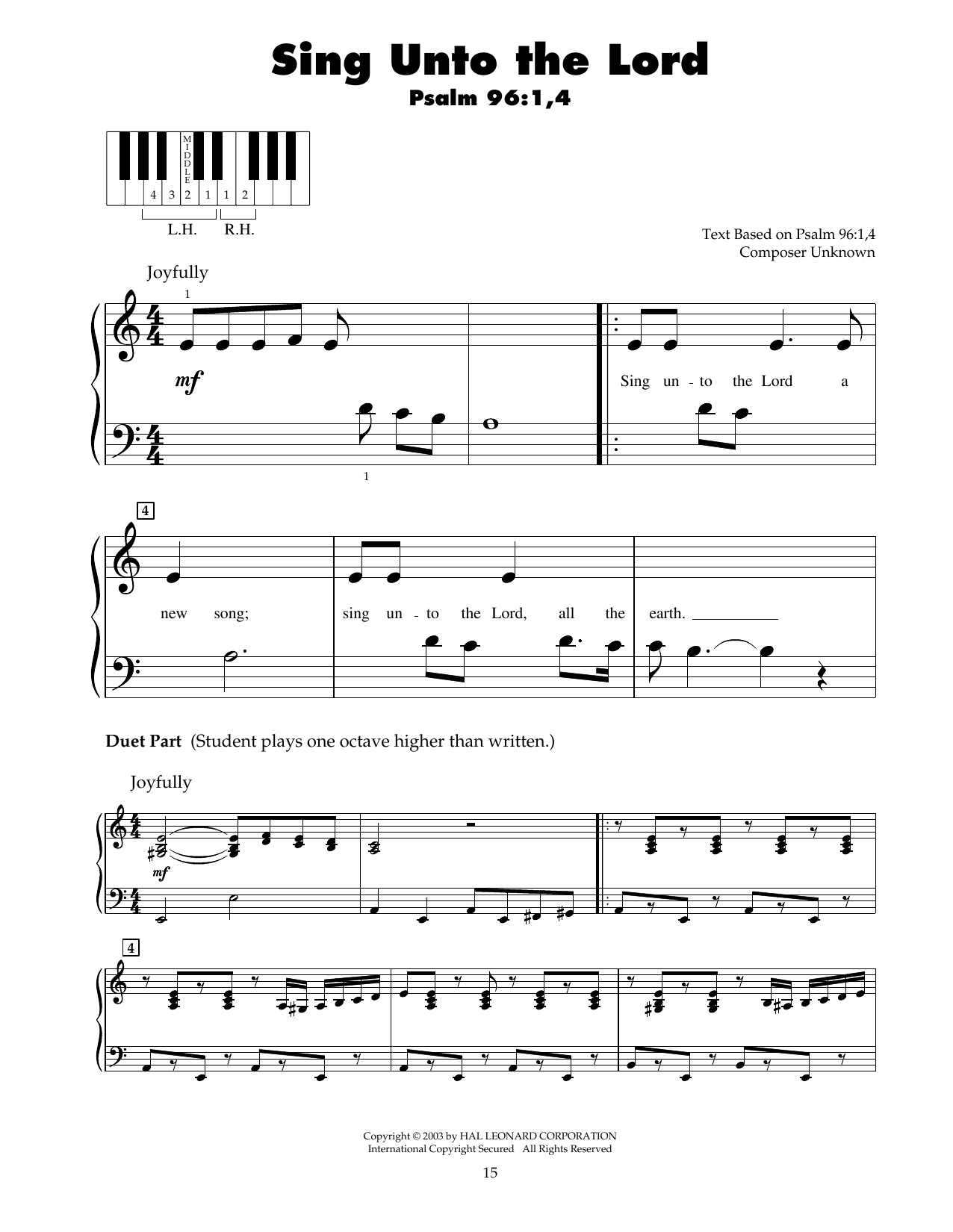 Download Traditional Sing Unto The Lord Sheet Music