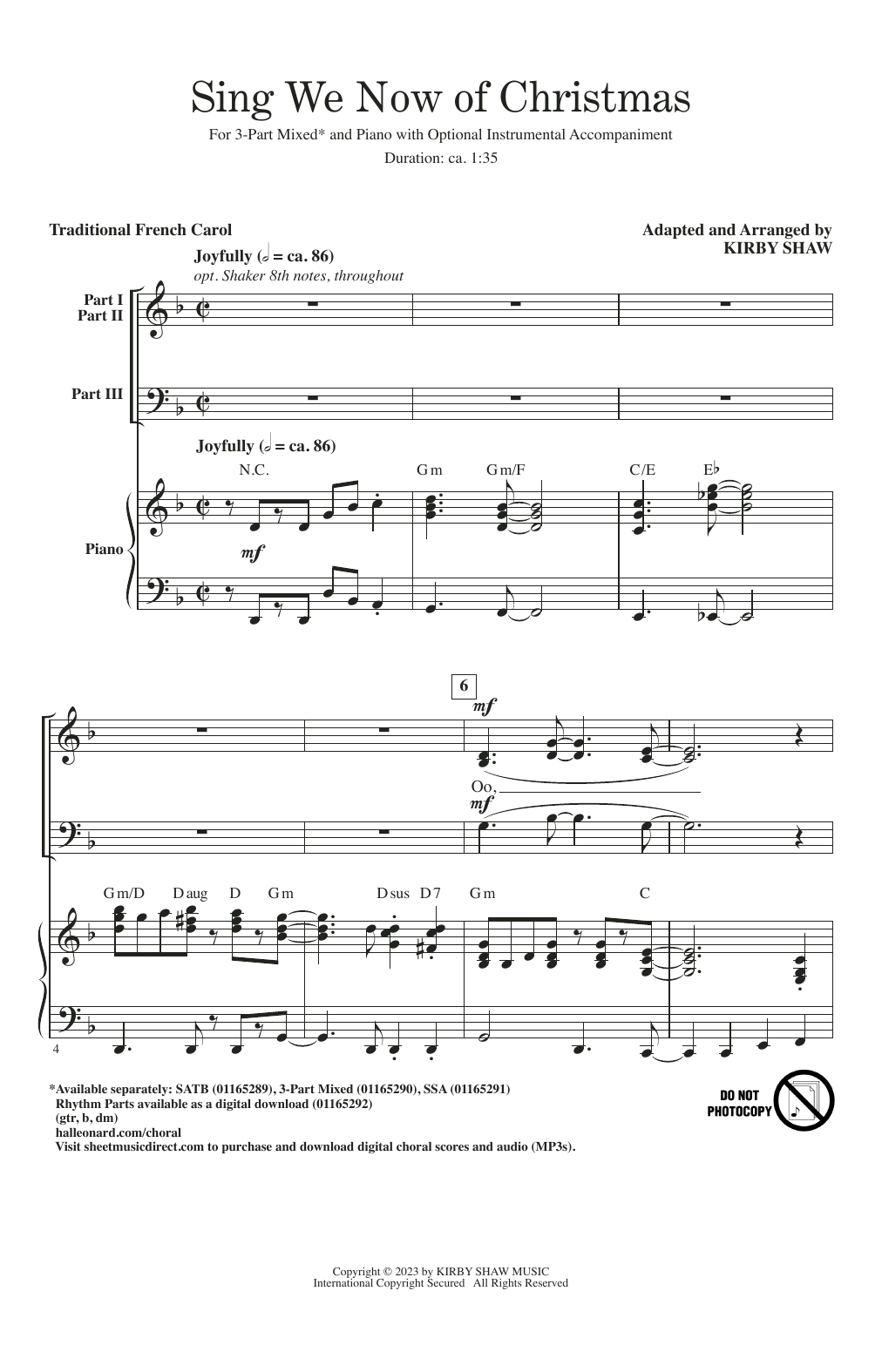 Download Traditional French Carol Sing We Now Of Christmas (arr. Kirby Sh Sheet Music