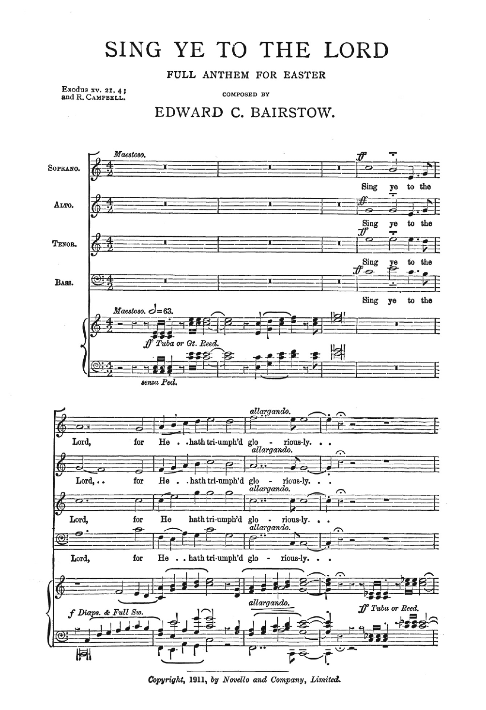 Download Edward Bairstow Sing Ye To The Lord Sheet Music