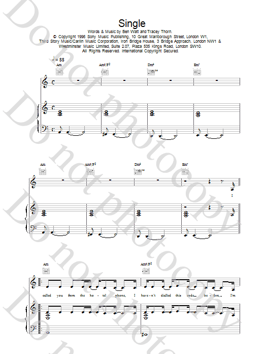 Everything But The Girl Single sheet music notes printable PDF score