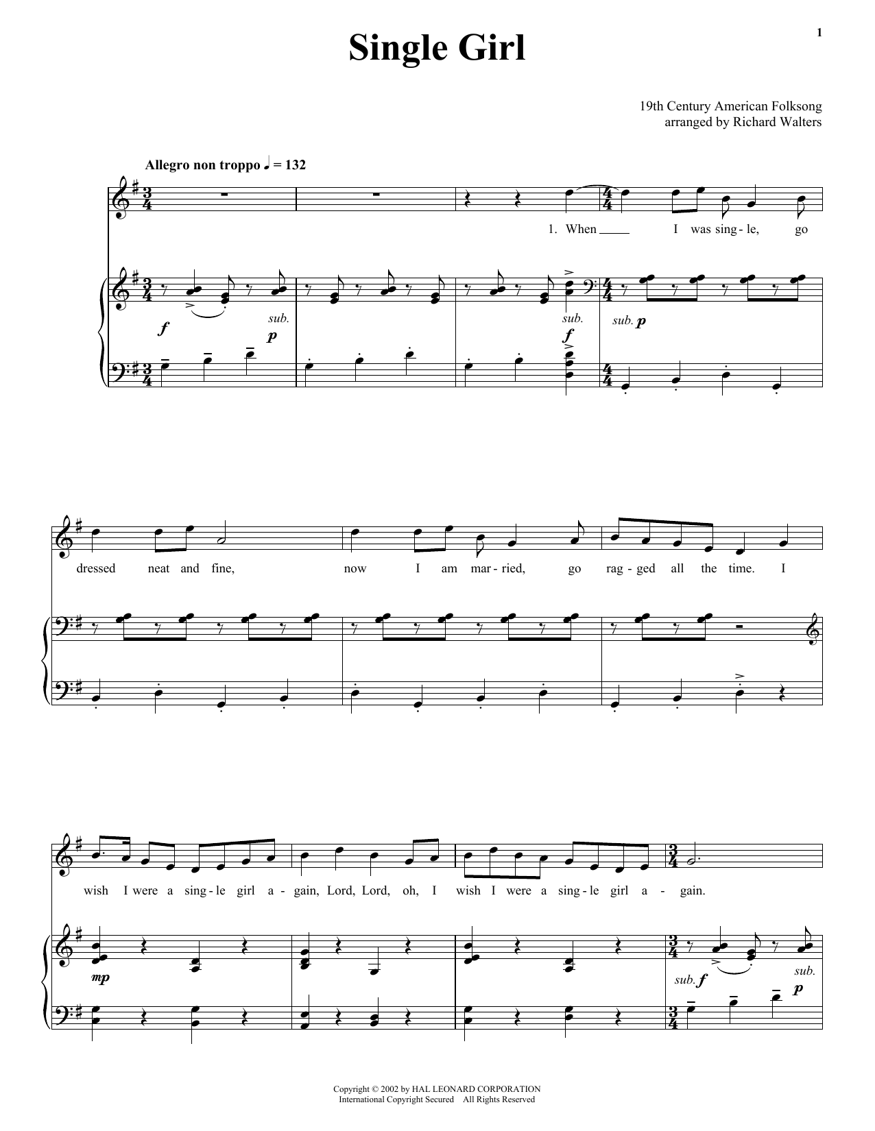 Download 19th Century American Folksong Single Girl Sheet Music