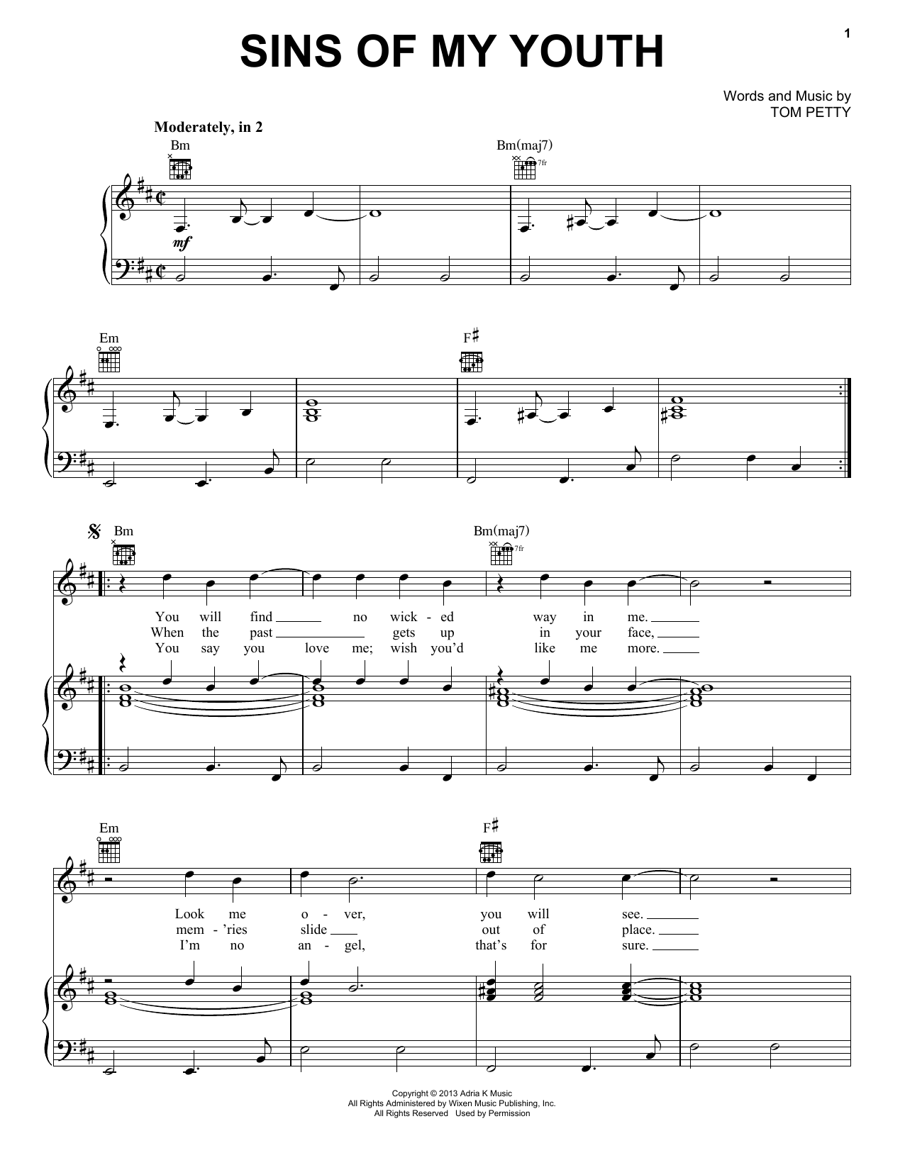 Download Tom Petty & the Heartbreakers Sins Of My Youth Sheet Music