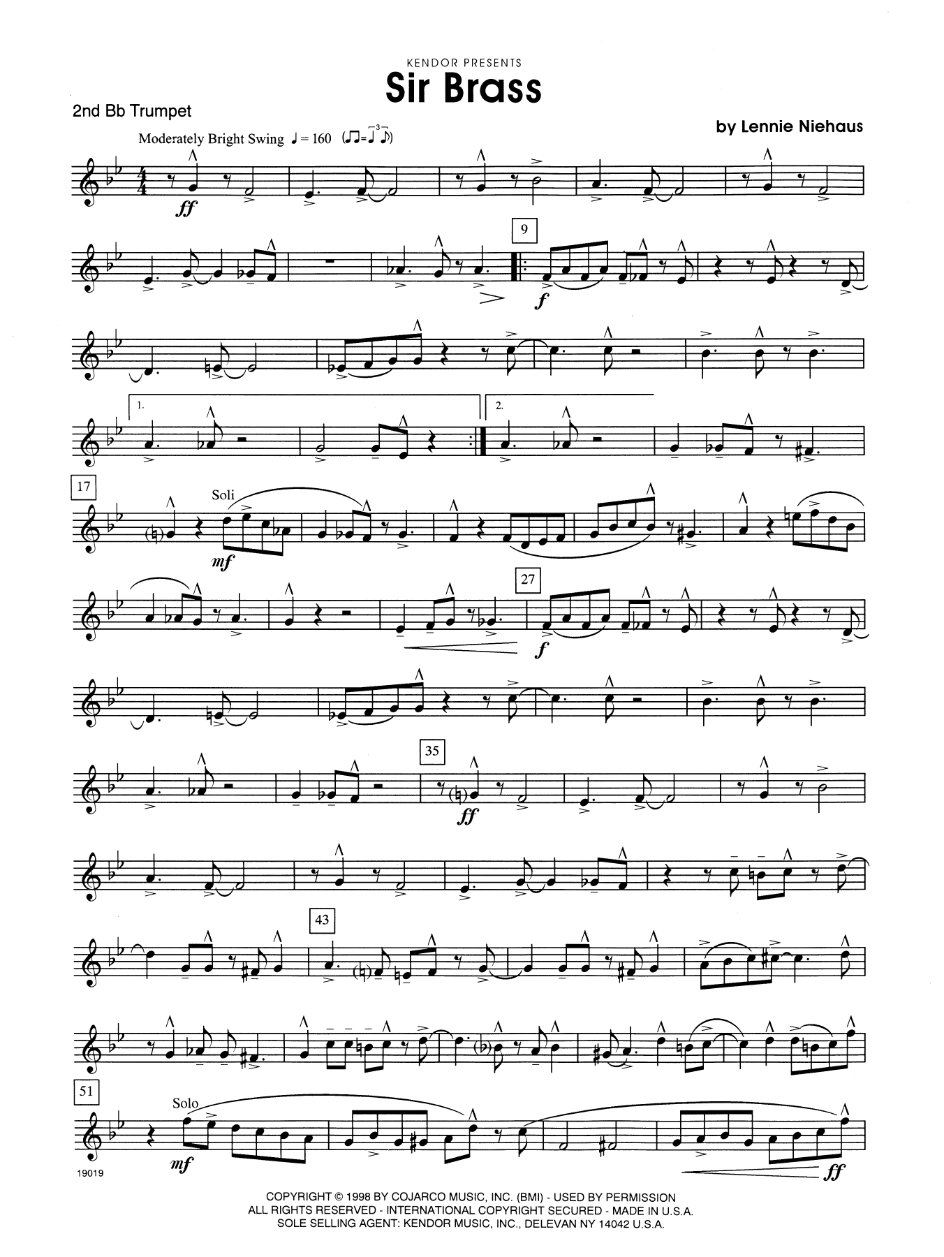 Download Lennie Niehaus Sir Brass - 2nd Bb Trumpet Sheet Music