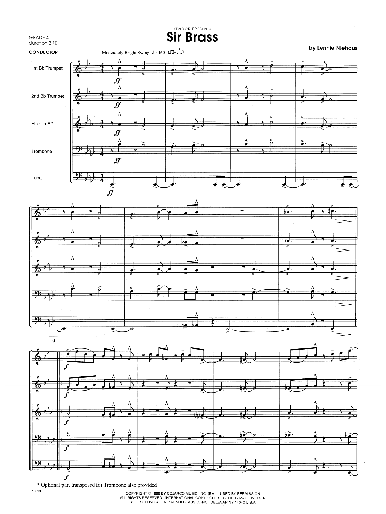 Download Lennie Niehaus Sir Brass - Full Score Sheet Music
