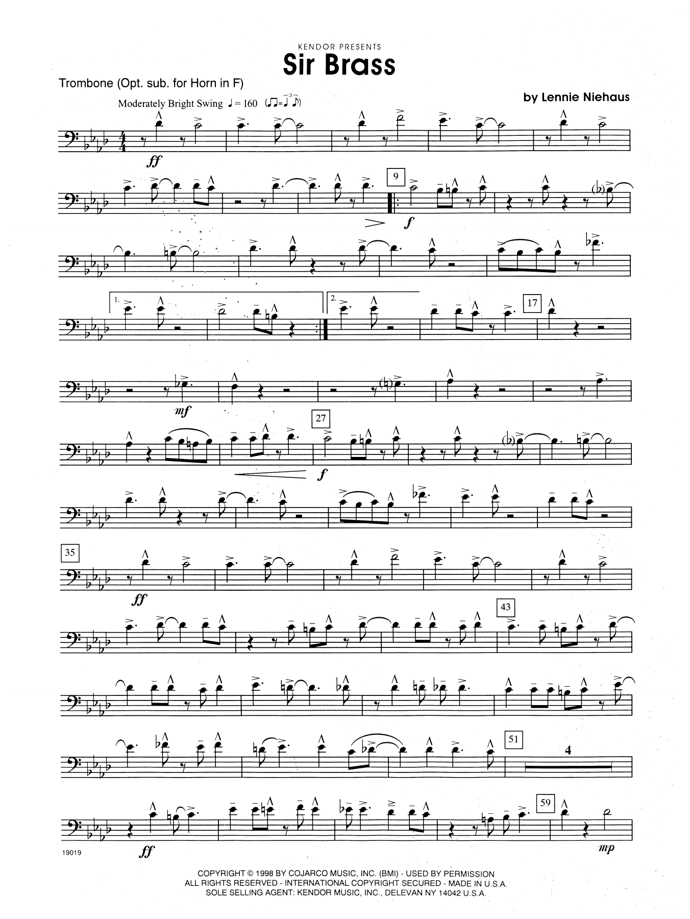 Download Lennie Niehaus Sir Brass - Optional Trombone Sheet Music